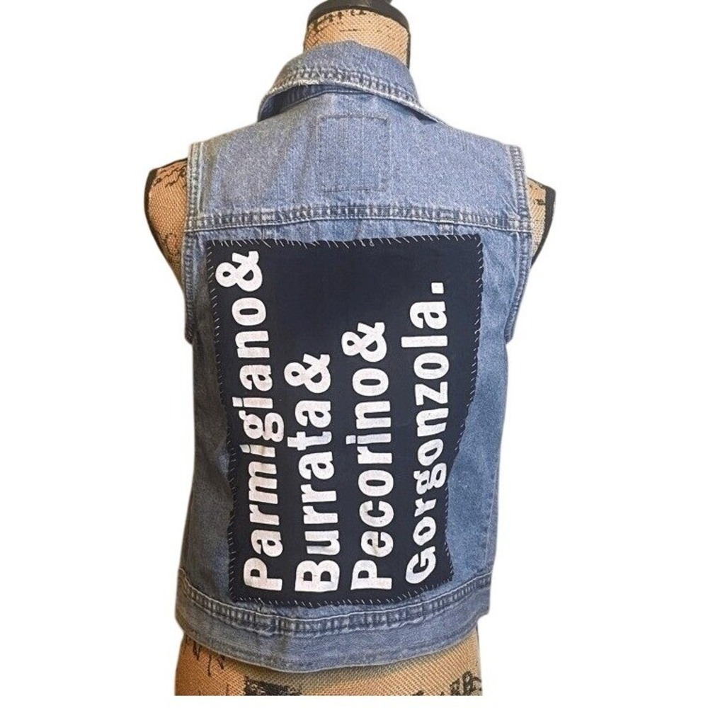 Handmade Upcycled Trucker Rebel Biker‎ Distressed Denim Vest Blue Small